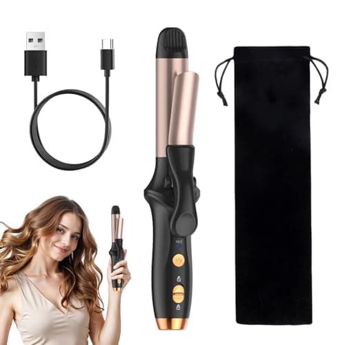 Cordless Curling Wand Mini Hair Curler, 25mm Curling Tong, Portable Travel Curling Tongs with 3 Temperature Heating Levels 150°C to 180°C Verbrühschutz for Long Short Medium Hair(Rose Gold & Black)