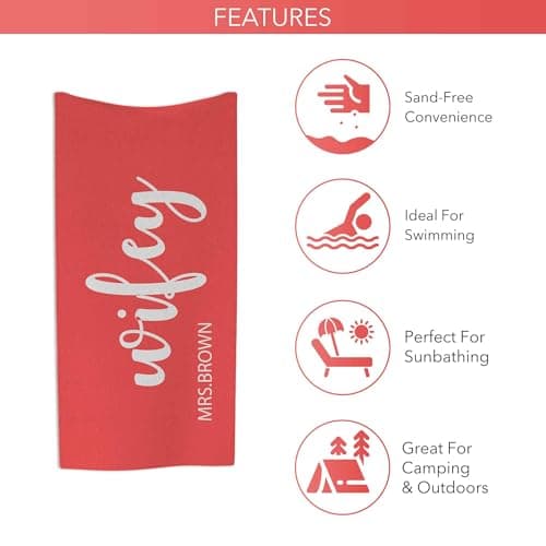 Print Maniacs Custom Personalised Hubby and Wifey Towel Microfibre Beach Towel Couple Gift Large Quick Dry Lightweight Travel Towel Honeymoon Holiday Pool Spa — view 4