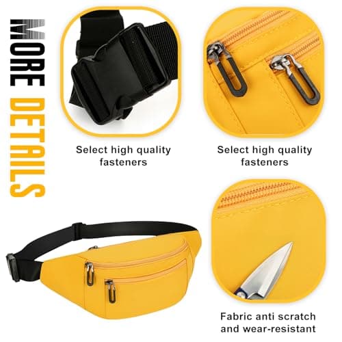 Bum Bag Unisex Lightweight Waterproof Fanny Pack Adjustable Crossbody Waist Pack for Travel Sports Daily Use (Yellow) — view 5