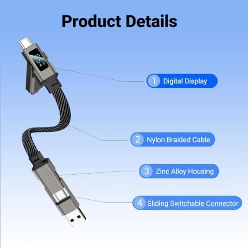 FzailproH 4-in-1 Digital Display Keychain Charging Cable, Fast Charge, 0.2M — view 6