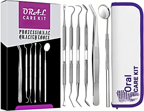 Oral Care Kit for Personal Use 6Pcs Set with Mirror, Tweezers, and Interdental Picks for Food Debris Removal - Home & Travel Use — view 2