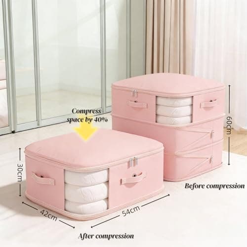 Uwenkjie Large Vacuum Storage Bags 2 Pack, Pink Compression Organizer with Air Valve, 54x42x60cm Compressible to 30cm, Thick Twill Fabric for Clothes Duvets Bedding — view 2