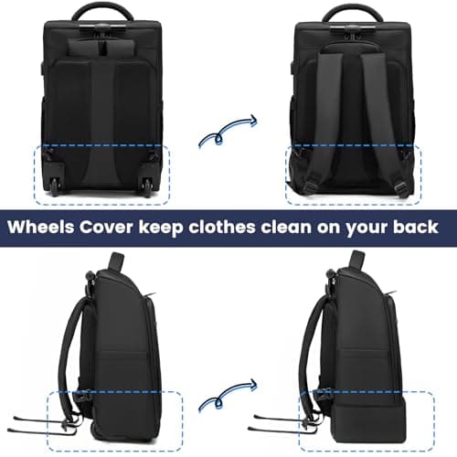 RUCYEN Rolling Backpack,Waterproof Backpack with Wheels for Business and Travel Commuter, Carry on Backpack with Laptop Compartment,Wheeled Backpack for Adults (B-18inch) — view 5