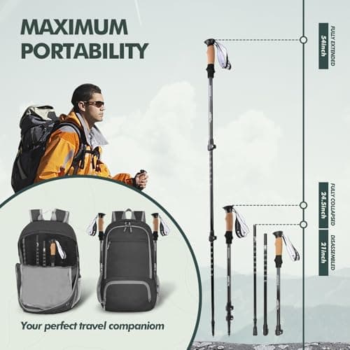 KINGGEAR Nordic Walking Stick, TP1 Hiking Poles Retractable Lightweight 7075 Aluminum, Trekking Poles with Flip Lock, Natural Cork and EVA Grip, 2pc Hiking Gear — view 4