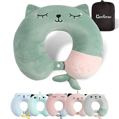 Travel Pillow - Soft Memory Foam Neck Pillow for Adults, Kids, Children, Convenient & Portable U Shaped Pillows, Cute Animal Airplane pillow for Home, Office, Camping, Travelling, Sleeping (Green)