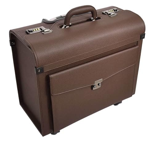 Four Wheeled Pilot Case Faux Leather Lightweight Cabin Bag Commander (Brown) — view 4