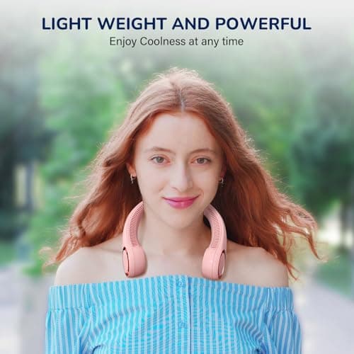 Morelax Neck Fan, Portable Neck Fan,Hands Free Bladeless Mini Fan with 360°Cooling Airflow, 3 Speeds Adjustable,Ultra Quiet Wearable, Suitable for Indoor Outdoor Travel Sports (Pink) — view 5