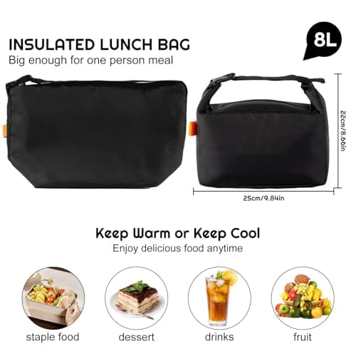 SUOXU Insulated Lunch Bag Leak Proof Thermal Lunch Tote for Adults Kids - Large Capacity Water Resistant Cooler Bag for Work, School, Picnic & Travel (Black) — view 3