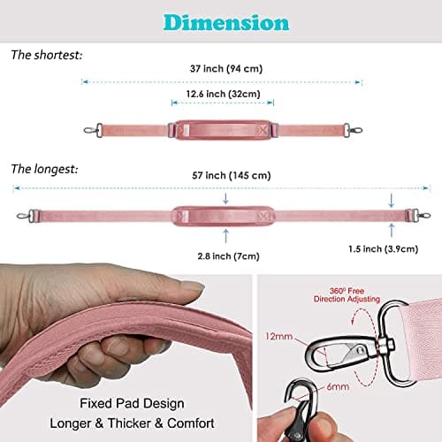 ZINZ 57" Adjustable Bag Straps Replacement with Thick Fixed Pad,Pink — view 2