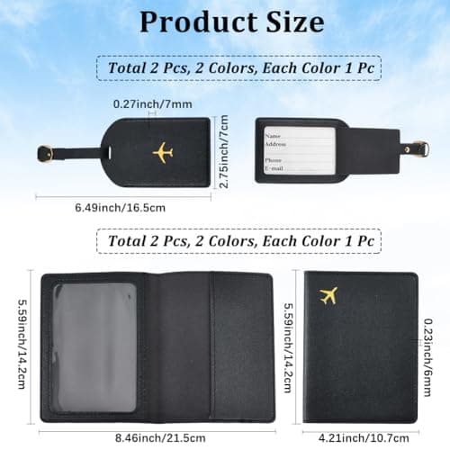 CALFOVERA 4PCS Mr and Mrs PU Leather Passport Covers Luggage Tags Honeymoon Plane Travel Holder Set Card Holder Books Case Protector Sleeve with Suitcase Travel ID Labels Black White for Couples Gift — view 2