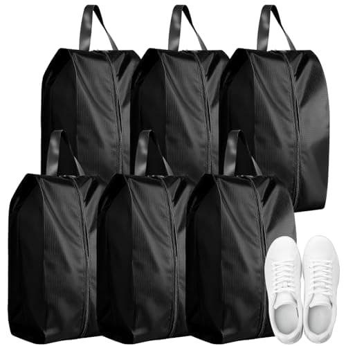 6PCS XXL Travel Shoe Bags (42×24×24cm), Black Waterproof Zipper Shoe Bags for Luggage & Gym, Large Capacity Shoe & Clothes Organizer for Travel & Closet Storage