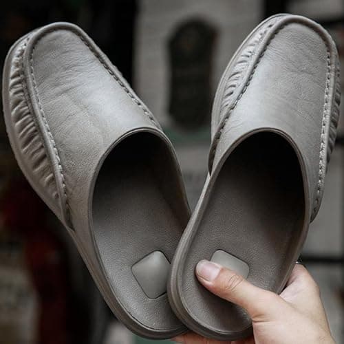 Mens Orthopedic Leather Clogs Breathable Slip on Mules Slippers Men Casual Modern Wide Fit Flat Trainers Arch Support Large Size Walking Shoes Backless Indoor Outdoor Sandals (Black, 9.5) — view 3