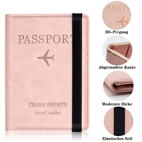 Toctax Passport Holder Cover, PU Leather RFID Travel Wallet Case Organiser Accessories, UK Passport Cover for Passport, Business Cards, Credit Cards, Boarding Passes (Pink) — view 4