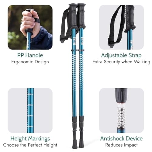 Trail Telescopic Walking Poles, 2 Pack, Adjustable 65–135cm, Teal — view 3