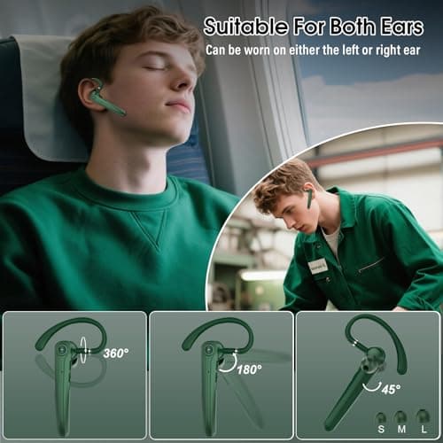 Bluetooth Headset V5.4, Handsfree Bluetooth Earpiece with Dual ENC Mic, Single wireless Headset 25Hrs Talk 180Hrs Standby Time, In-Ear Headphones for Driving/Business/Office with Android iOS Laptop — view 5