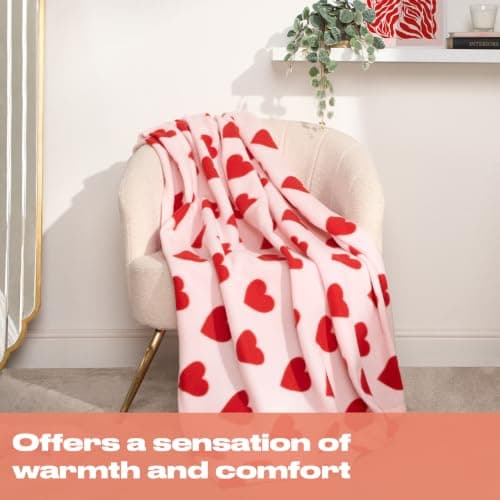 Dreamscene Fleece Blanket Hearts, Gifts for Women Super Soft Cosy Warm Polar Throws for Sofas Bed Couch Settee Travel Fluffy Blanket Single Bed Throw All Seasons, Pink/Red - 120 x 150cm — view 5