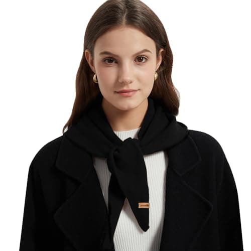ACUSHLA 100% Merino Wool Triangle Scarf for Women Fashion Neckerchie, Black