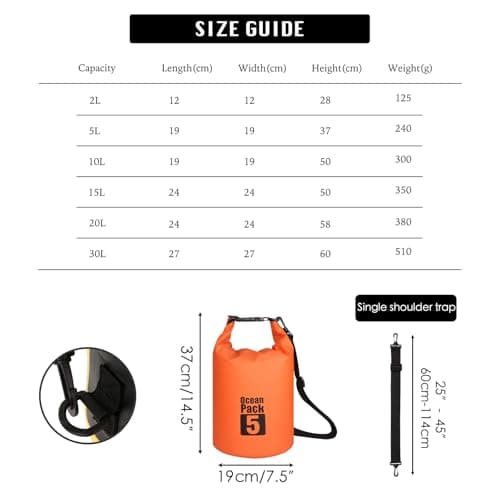 MORAINJAY 5L Orange Dry Bag,Waterproof Bag with Single Adjustable Shoulder Strap,Small Capacity Dry Sack 2L 5L 10L 15L 20L 30L for Outdoor Camping,Rafting,Swimming,Boating,Surfing — view 2