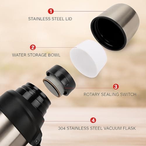 Maqash Flask for hot Drink – 2.5 Litre - 24 Hours Hot & Cold Thermal - Coffee, Tea, Gym & Car – 3 Layers (2 Steel &1 Copper Layer) Vacuum Insulated Coffee Flask - Stainless Steel- Gift Idea – Silver — view 6