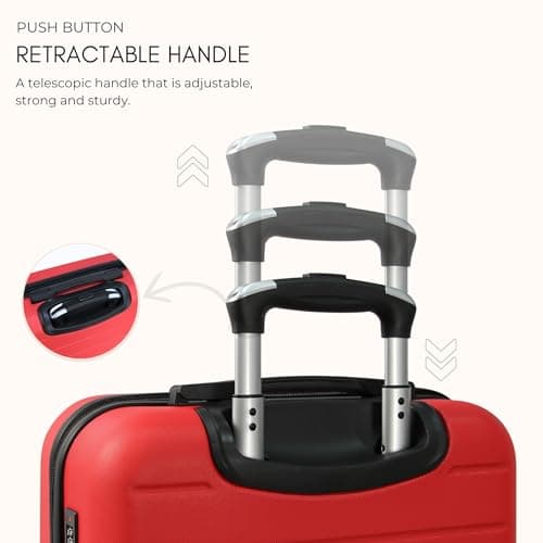 Rocklands® Lightweight 4 Wheel Hard Shell Luggage Suitcase Ryanair Cabin Travel Bag 55x40x20cm - ABS822 (Red) — view 4