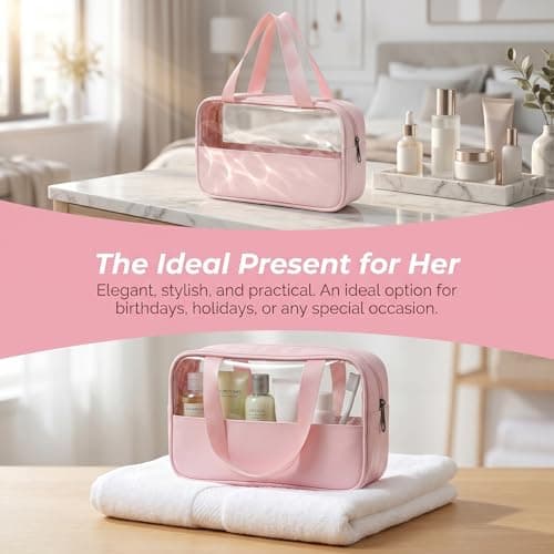Clear Makeup Bag Travel Toiletries Bag, Toiletry Bags for Women, Waterproof Emergency Kit Bag for Girls, Portable Make up Wash Pouch for Travel Holiday Essentials Accessories (Pink) — view 5