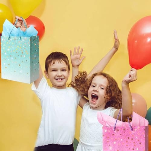OMBRISA Gift Bags 2pcs with 2Tissue Paper, Small Size Present Bag, Birthday Gift Bag for Party Present, Wrapping Gift Bags with Handle for Men Women, Wedding, Baby Shower, Teacher’sDay (Blue, Pink) — view 6