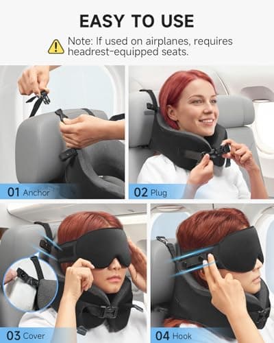 Umisleep Travel Pillow, Head Support & Sleep Mask for Long Flights, Black — view 6