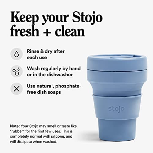 STOJO On-The-Go Collapsible Coffee Cup - 12oz / 355ml - Reusable & Foldable Silicone Travel Mug with Lid - Portable, Pocket Size - Dishwasher Safe - Steel Blue — view 6