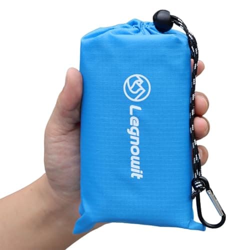 Legnowit Outdoor Pocket Blanket, 140 x 200 cm Waterproof Packable Compact Lightweight Picnic Blanket, Sand Free Beach Mat, Outdoor Tarp for Concert Festival Camping Hiking, Stakes Included (Blue)