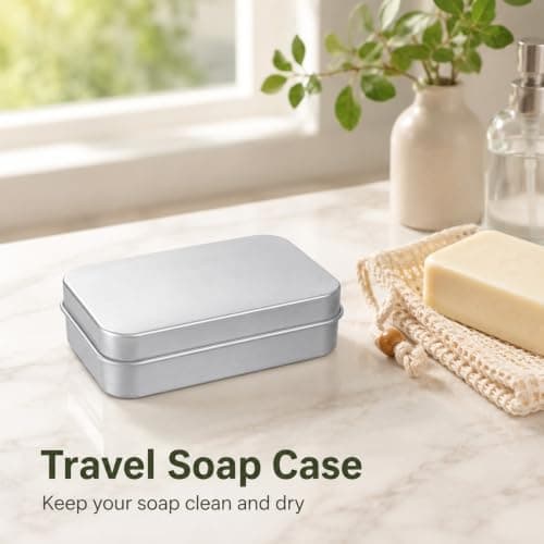 Aluminum Travel Soap Case Metal Soap Box Holder with Lid Container Silver — view 4