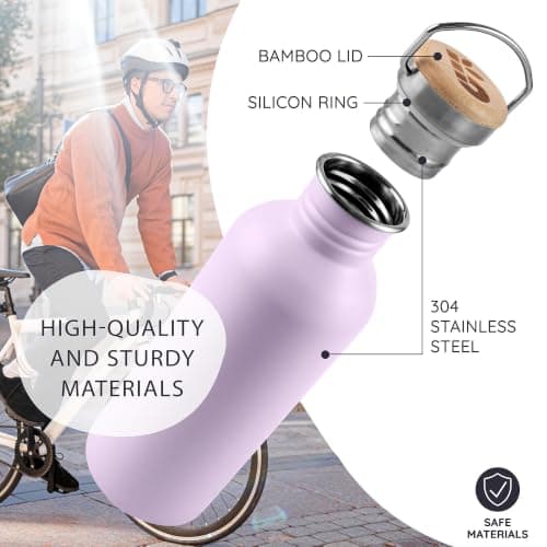 Bambaw Stainless Steel Water Bottle 1l, Purple Non-Insulated Water Bottle, Metal Water Bottle, Leakproof & Reusable Water Bottle – Lavander Haze — view 2