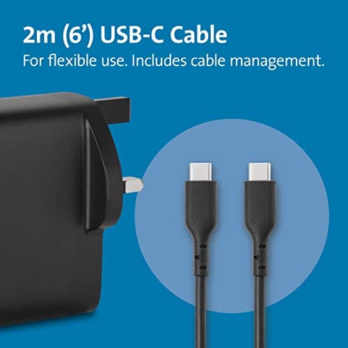 Kensington 100W USB-C GaN Power Adapter, Compact Portable High-Speed Power Supply with 2m Cable, Compatible with MacBooks, iPads, Surface Devices & More (K33821UK) — view 4