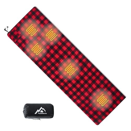 Mantuole Heated Sleeping Bag pad, 5 Heating Zones, Operated by 5V/2A Power Bank (Battery NOT Included) Black & Red Flannel.