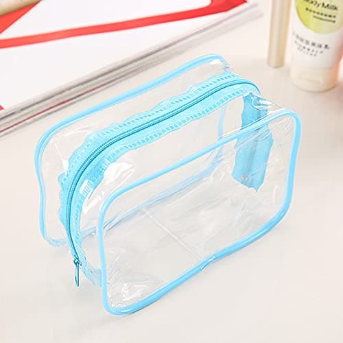 2 PCS Clear Travel Toiletry Bag, Blue Waterproof Toiletries Carry Pouch Clear PVC Makeup Bag Wash Bag Zipped Cosmetic Makeup Organizer Case Travel Luggage Pouch for Men Women and Kids(Medium,Large) — view 3