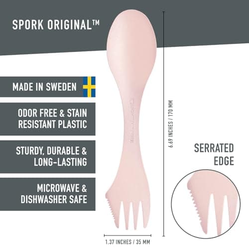 Light My Fire Spork Original 2-Pack 3-in-1 Camping Accessories Knife Fork Spoon Set, Survival Camping Gifts for Scouts, Reusable Travel Cutlery Set, Quality Plastic Cutlery BPA Free Sporks Blue/Pink — view 2