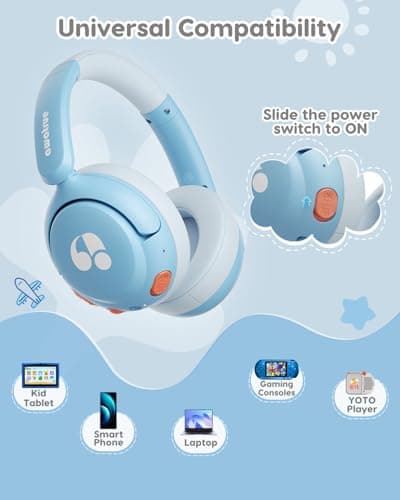 awatrue Kids Headphones Wireless, 75H Playtime, 5.4 Bluetooth & 3.5mm Jack AUX Cable, 85dBA Volume Limited, BPA Free/CPC Certified, Over Ear Toddler Headphones with Mic for iPad/Tablet/Travel/School — view 6