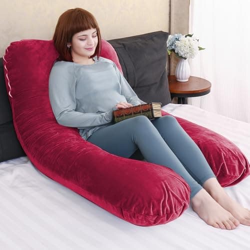 TaiBest U Shaped Full Body Pregnancy Pillow with Removable Cover for Maternity Women,Pregnancy Pillows for Sleeping,Support for Back, Legs, Belly,55 Inch Pregnancy Pillow for Women (Cotton, Red) — view 5