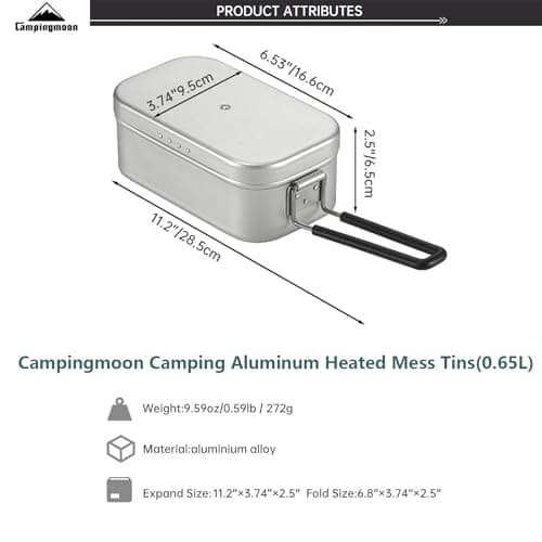 Campingmoon Camping Mess Tin Pressure Relief Aluminum Dinner Box Camping Bowls Cooking Pot with Foldable Handle(0.65L) for Camping & Cooking — view 6