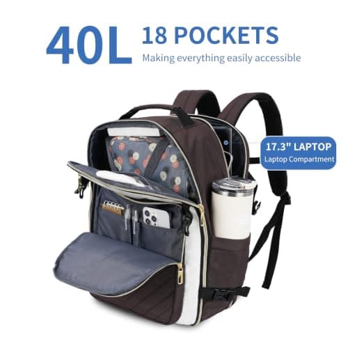 VANKEAN 40L Laptop Backpack Women Laptop Bag BEIGE/COFFEE — view 5