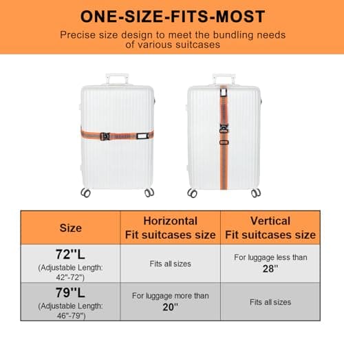 Vigorport Luggage Straps for Suitcases 2 Pack, Heavy Duty Metal Buckle Luggage Belt Strap, TSA Approved Suitcase Belt, Stretchable Travel Strap for Luggage (Orange, 72''L & 79''L) — view 5