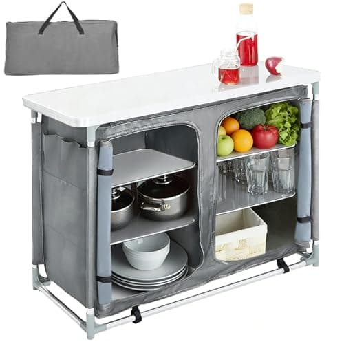 The Fellie Camping Kitchen Folding Camp cupboards Outdoor Kitchen Tables and Storage Units for Picnic and BBQ Grey, 100x50x80cm