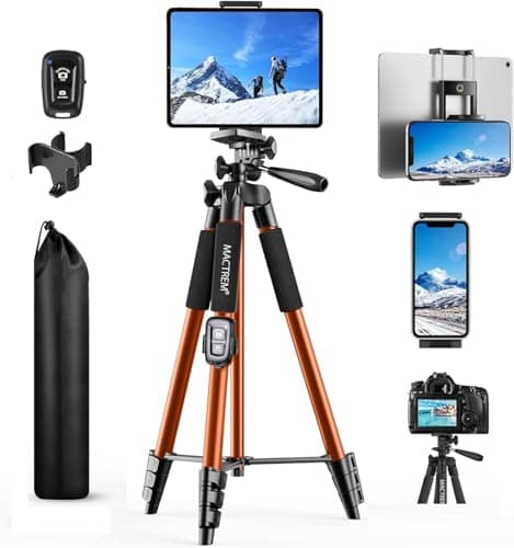 MACTREM 165cm/65inch Phone/iPad Tripod with Remote, Lightweight Aluminum