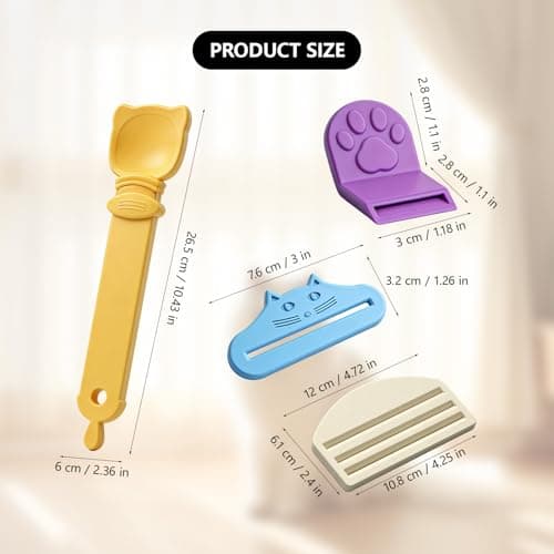 Cat Food Pouch Squeezer, Four Piece Set in Cream, Purple, Orange and Blue, Portable Cat Food Dispenser for Travel and Precise Feeding Control, Versatile Pet Feeding Tool for Multi-Pet Households. — view 2