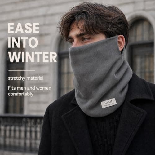 Yizzen 2 Pcs Snoods for Men Women Thermal Neck Warmer Mens Snood Scarf，Grey — view 4