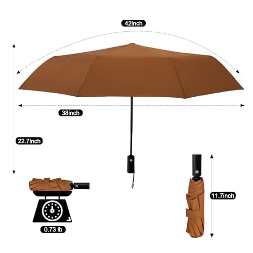 SoulRain Compact Windproof Travel Umbrella - Small, Mini Folding Parasol Kring Buckle. for Backpacks and Cars, Offering Sun & UV Protection(Brown) — view 2