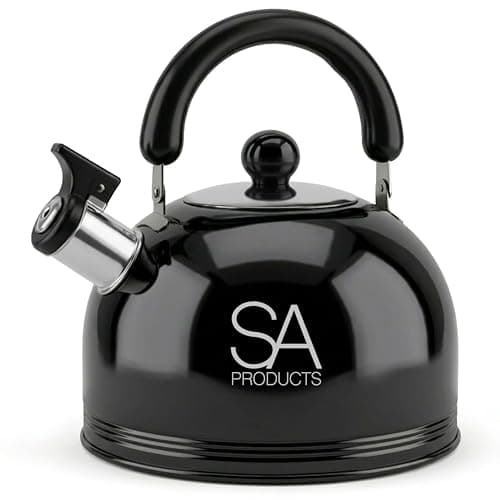 SA Products Camping Kettle 3L - Stainless Steel Whistling Kettle - Portable Stove Top Kettle for Coffee & Tea - Camping Kettle for Gas Stove & Open Fire - Camp Stove Kettle - Black