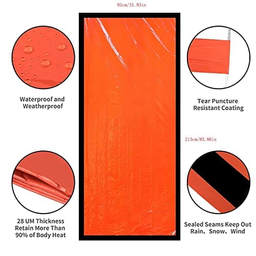HONYAO Survival Sleeping Bag, Emergency Bivvy Bag Emergency Rescue Blanket Reusable for Outdoor Camping, Hiking - 2 pack — view 2