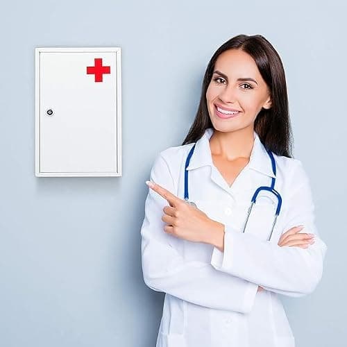 Buystarget Medicine Cabinet First Aid Storage Box Emergency Medical Locker Wall Mount Lockable Metal Case Box Home Office School Lab Kit Child Proof Safety Lock 2 Keys Fixings Included — view 2