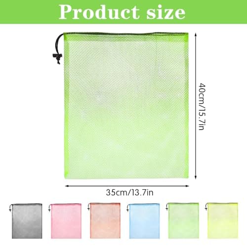 APLZGMG 6 Pcs Mesh Drawstring Bags, 16 x 14 Inch Colorful Nylon Storage Bags, Large Mesh Clothes & Travel Organizer for Beach Toys, Sports & Gym (Multicolor) — view 2