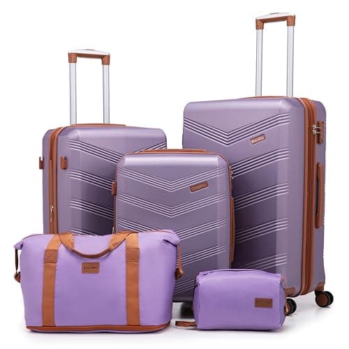 CONCEPTEN Expandable Hardshell Luggage Set 5 Piece, 22x14x9 Airline Approved Carry On, 20/24/28" Suitcase Set with TSA Lock, Spinner Wheels, ABS+PC (Purple)